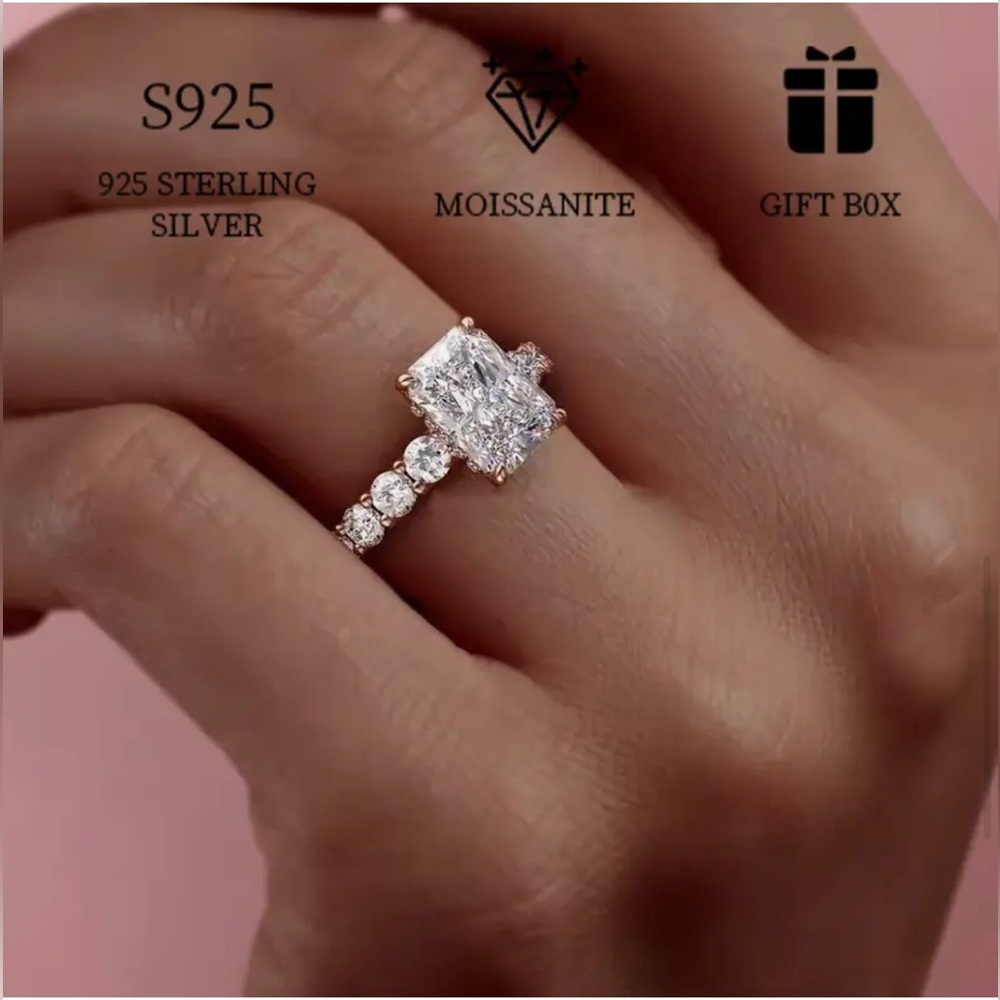 Rose Gold, 2 Carat Moissanite Ring with Pavé Accents | Size 7 - Picture 2 of 6